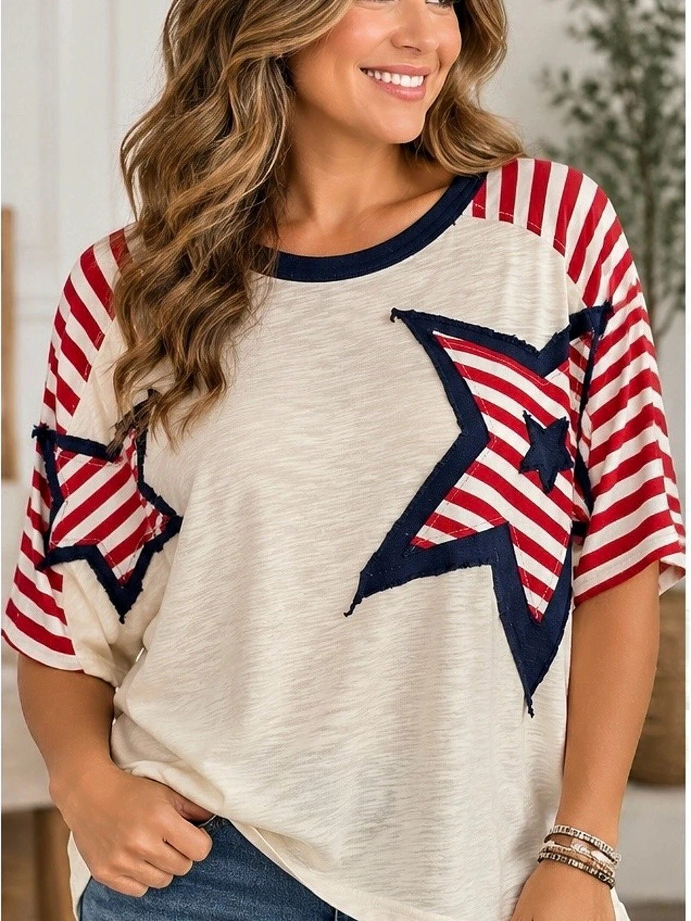 Haptics Striped Tee w/Star Appliqués - 22Size Large Like New